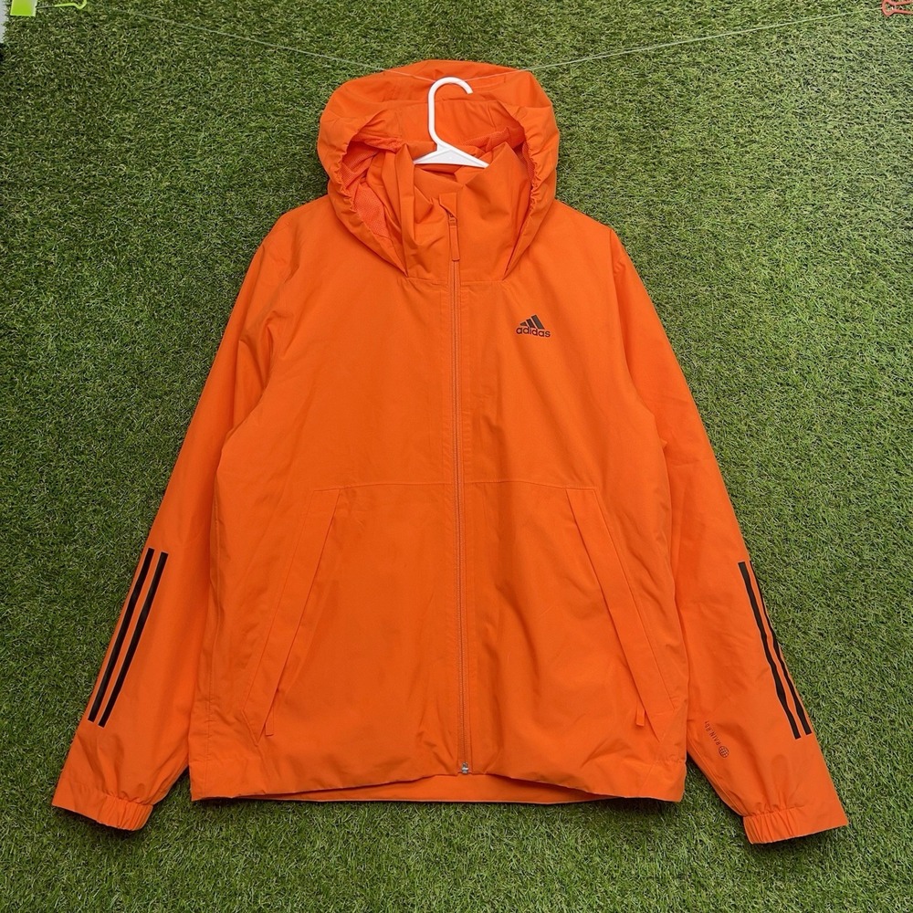 Adidas Puffer Jacket Mens Medium 3-Stripes BSC 3S Hooded Orange HG4885 NWT